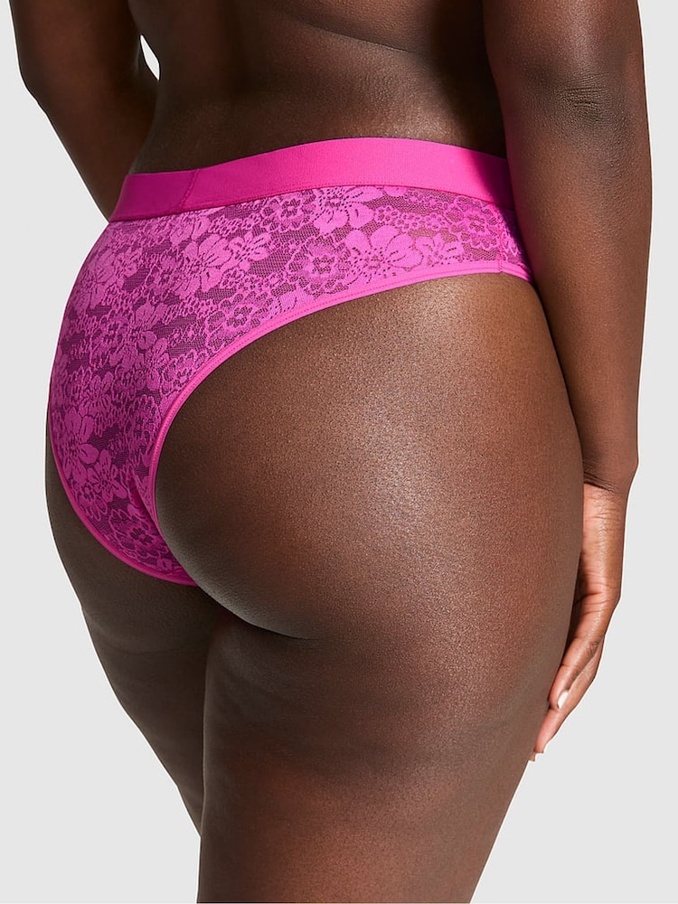 Victoria's Secret Pink Pink Fire Brazilian Lace Logo Knickers - Image 2 of 2