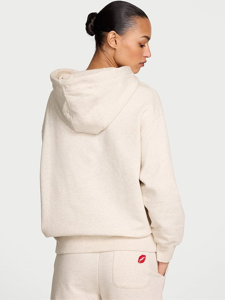 Victoria's Secret Natural Heather White Fleece Hoodie - Image 2 of 2 Victoria's Secret Natural Heather White Fleece Hoodie - Image 2 of 2