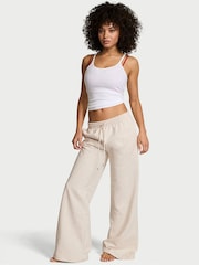 Victoria's Secret Natural Heather White Fleece Wide Leg Joggers - Image 1 of 2