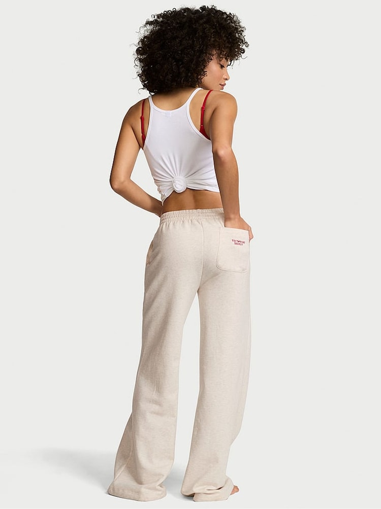 Victoria's Secret Natural Heather White Fleece Wide Leg Joggers - Image 2 of 2