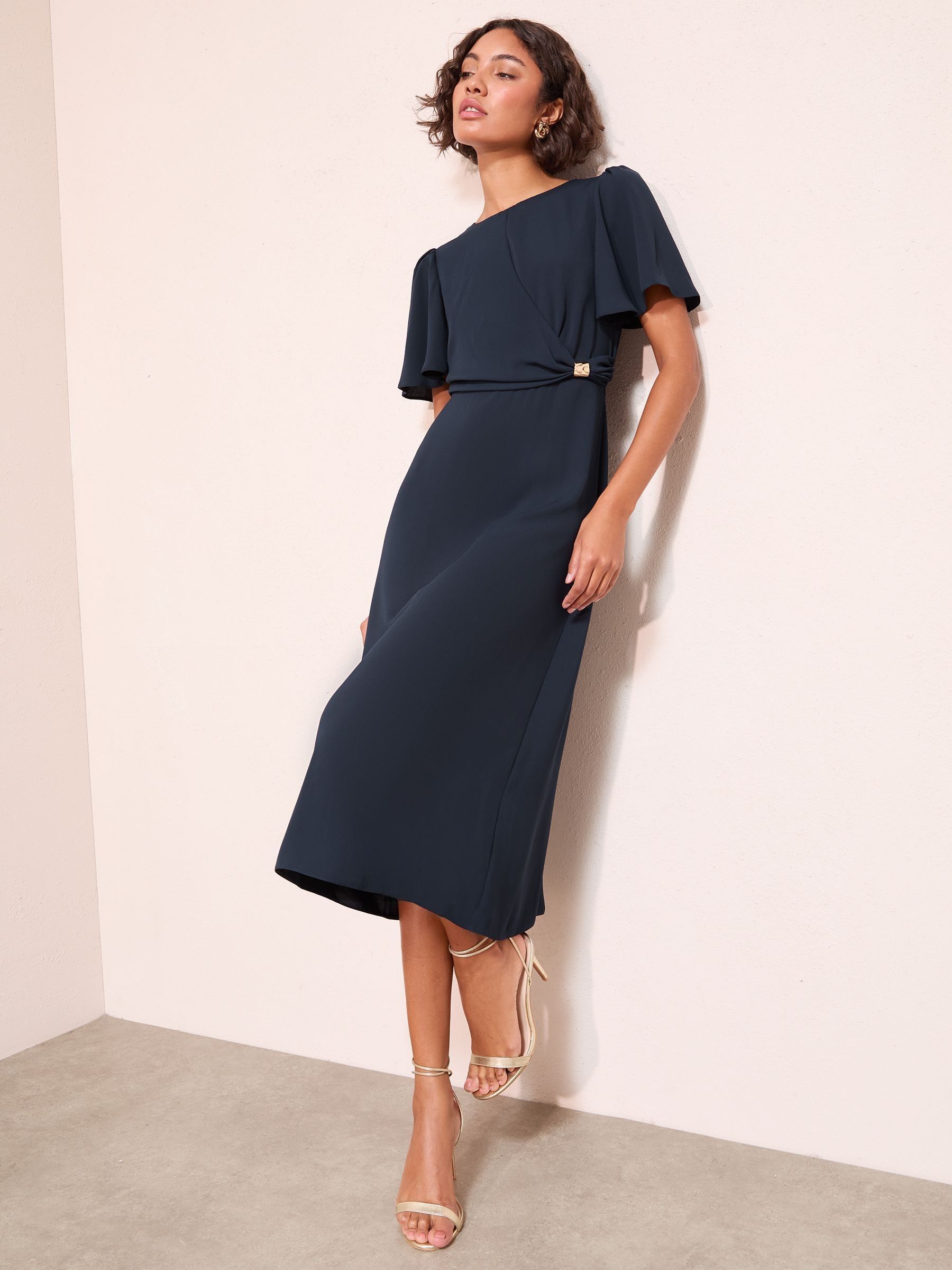 Buy Friends Like These Navy Blue Tulip Sleeve Wrap Front Tailored