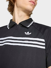adidas Originals Black Chest Stripes Slim Polo Shirt - Image 4 of 6