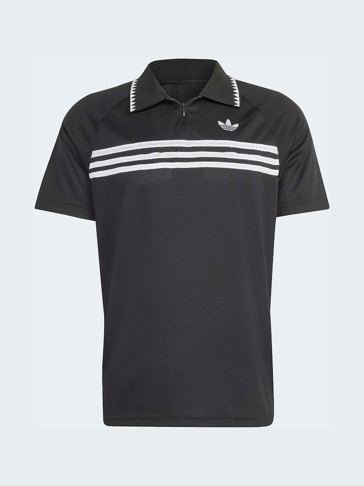 adidas Originals Black Chest Stripes Slim Polo Shirt - Image 5 of 5