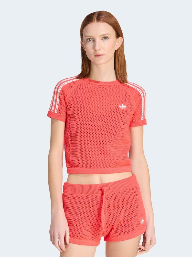 adidas Originals Red Crochet Knit T-Shirt - Image 1 of 6