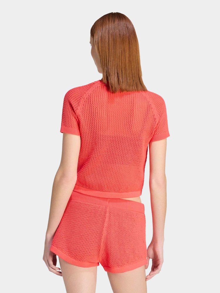 adidas Originals Red Crochet Knit T-Shirt - Image 2 of 6