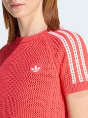 adidas Originals Red Crochet Knit T-Shirt - Image 4 of 6