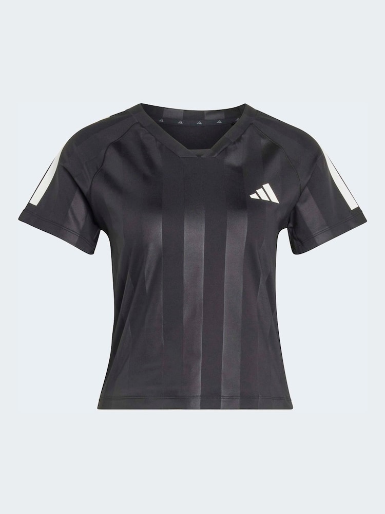 adidas Black Hyperglam 3-Stripes Emboss T-Shirt - Image 6 of 6