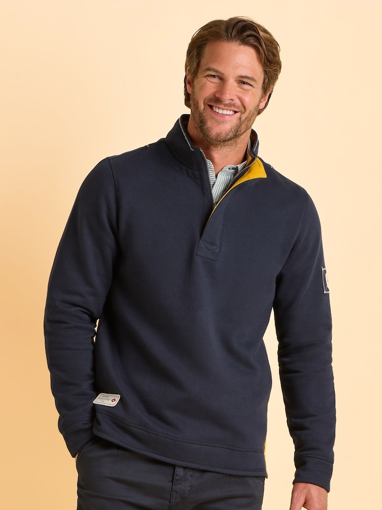 Brakeburn Blue Abbotsbury Quarter Zip Sweatshirt - Image 1 of 6 Brakeburn Blue Abbotsbury Quarter Zip Sweatshirt - Image 1 of 6