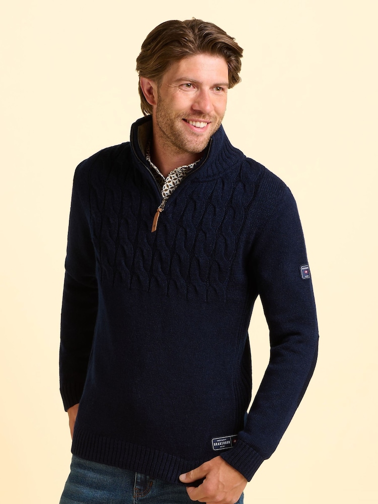 Brakeburn Blue Ainsworth Knit 1/4 Zip Jumper - Image 1 of 6