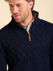 Brakeburn Blue Ainsworth Knit 1/4 Zip Jumper - Image 4 of 6