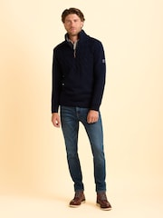 Brakeburn Blue Ainsworth Knit 1/4 Zip Jumper - Image 6 of 6