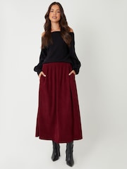 Threadbare Red Corduroy Pull On Midaxi Skirt - Image 1 of 4