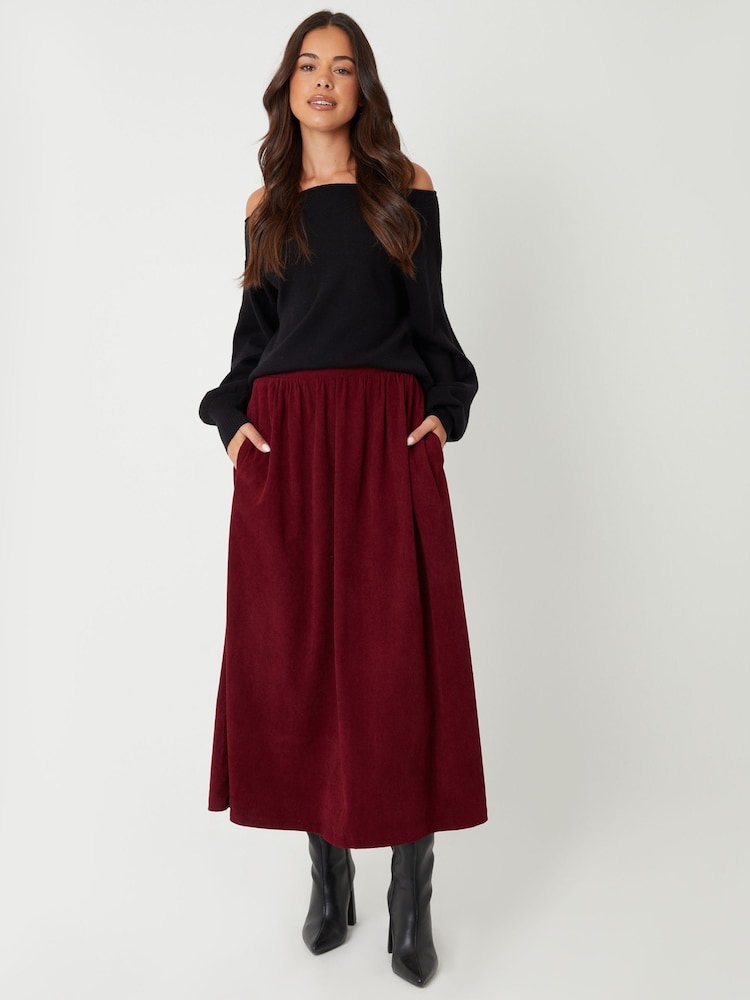 Threadbare Red Corduroy Pull On Midaxi Skirt - Image 1 of 4