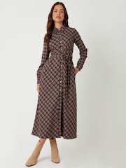 Threadbare Brown Check Belted Midi Shirt Dress - Image 1 of 4