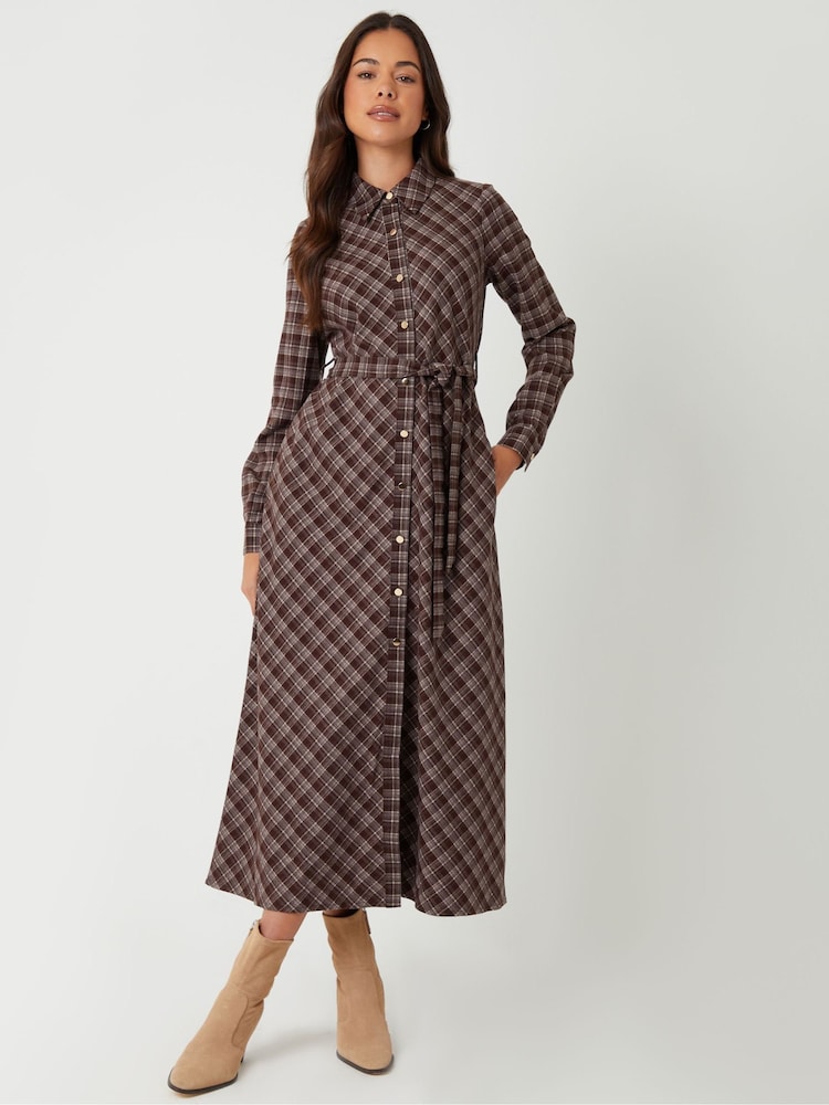 Threadbare Brown Check Belted Midi Shirt Dress - Image 1 of 4 Threadbare Brown Check Belted Midi Shirt Dress - Image 1 of 4