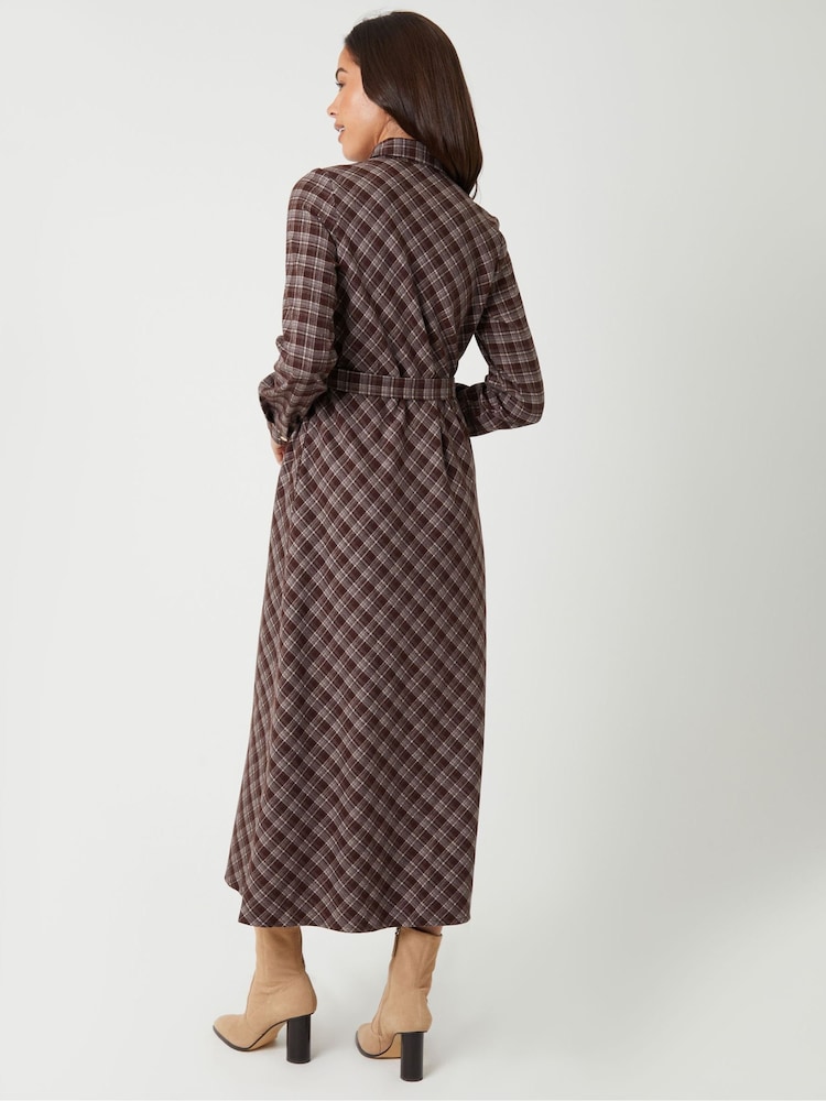 Threadbare Brown Check Belted Midi Shirt Dress - Image 2 of 4 Threadbare Brown Check Belted Midi Shirt Dress - Image 2 of 4
