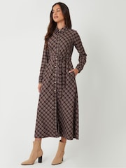 Threadbare Brown Check Belted Midi Shirt Dress - Image 3 of 4