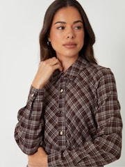 Threadbare Brown Check Belted Midi Shirt Dress - Image 4 of 4