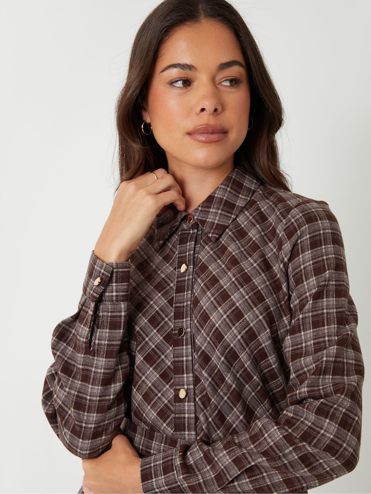 Threadbare Brown Check Belted Midi Shirt Dress - Image 4 of 4 Threadbare Brown Check Belted Midi Shirt Dress - Image 4 of 4