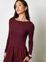 Threadbare Red 2-in-1 Jersey Poplin Mix Slash Neck Long Sleeve Dress - Image 4 of 4