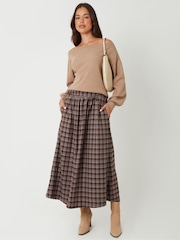 Threadbare Brown Check Pull On Midaxi Skirt - Image 1 of 4