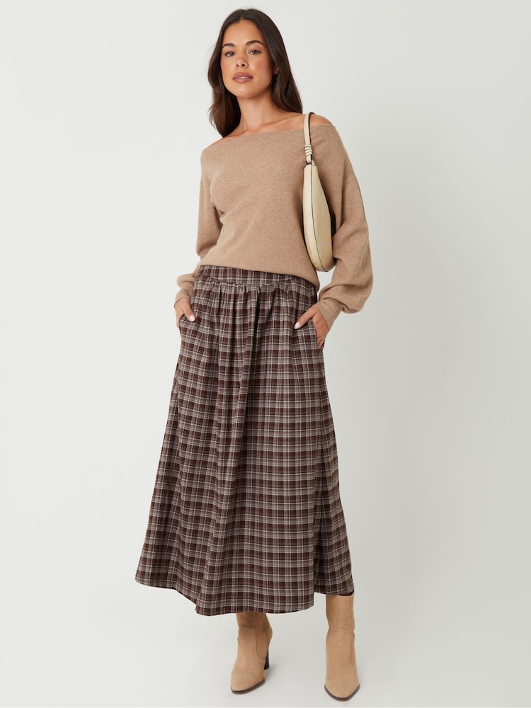 Threadbare Brown Check Pull On Midaxi Skirt - Image 1 of 4 Threadbare Brown Check Pull On Midaxi Skirt - Image 1 of 4