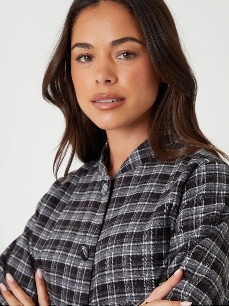 Threadbare Black Check Patch Pocket Bomber Jacket - Image 4 of 4 Threadbare Black Check Patch Pocket Bomber Jacket - Image 4 of 4