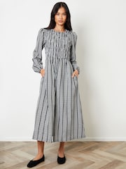 Threadbare Black Gingham Check Shirred Detail Midi Dress - Image 1 of 4