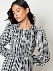 Threadbare Black Gingham Check Shirred Detail Midi Dress - Image 2 of 4