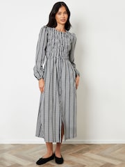 Threadbare Black Gingham Check Shirred Detail Midi Dress - Image 3 of 4