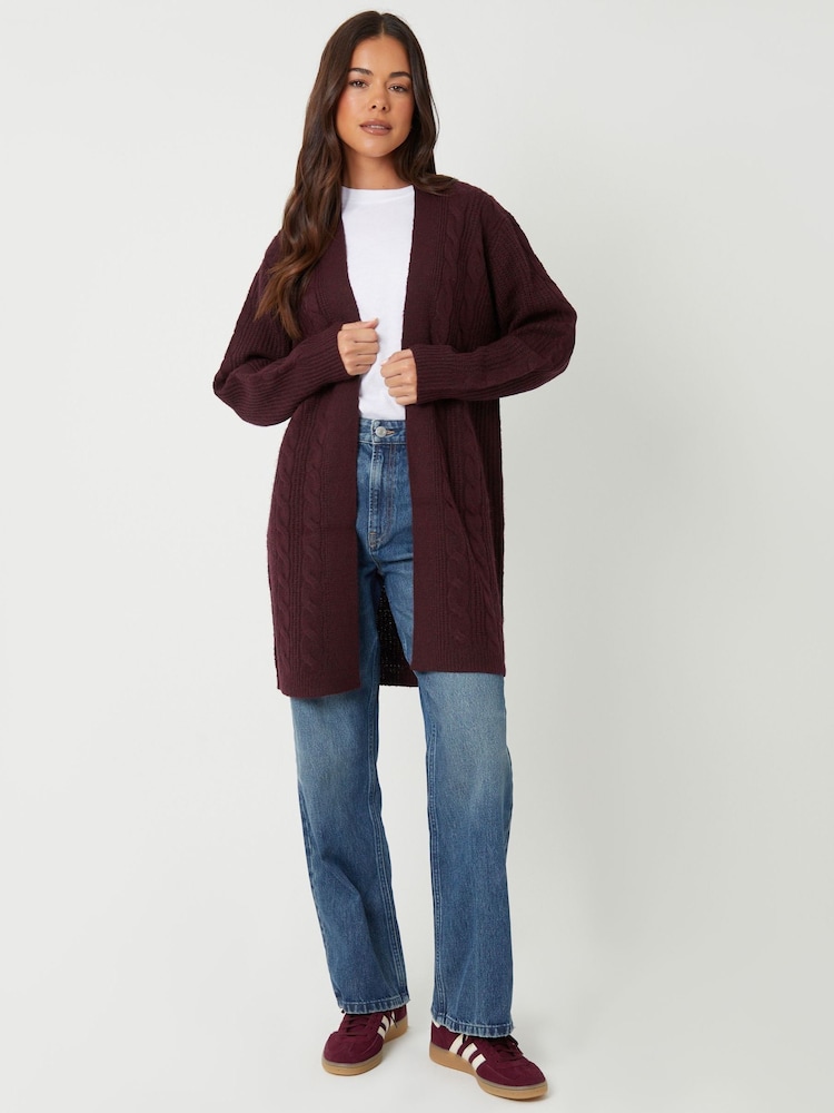 Threadbare Red Ladies Rozanna Cable Detail Cardigan - Image 1 of 4 Threadbare Red Ladies Rozanna Cable Detail Cardigan - Image 1 of 4
