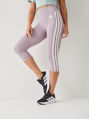 adidas Purple Optime Essentials Workout 3-Stripes 3/4 Leggings - Image 1 of 4