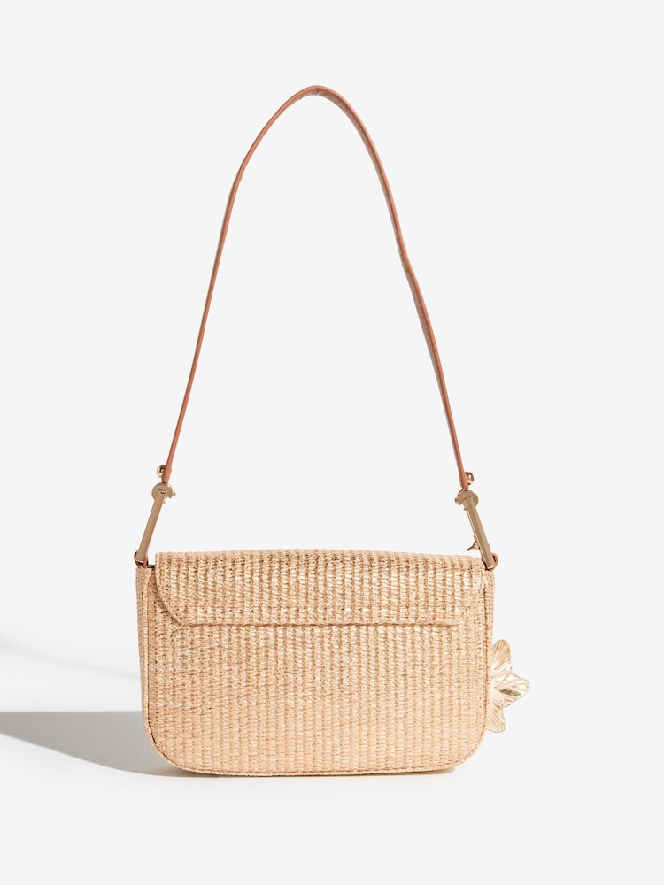 Lipsy Natural Raffia Floral Hardware Shoulder Bag - Image 2 of 5