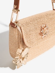 Lipsy Natural Raffia Floral Hardware Shoulder Bag - Image 4 of 5