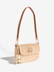 Lipsy Gold Raffia Floral Hardware Shoulder Bag - Image 6 of 8