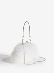 Lipsy White Bridal Feather Top Handle Clutch Bag - Image 1 of 4