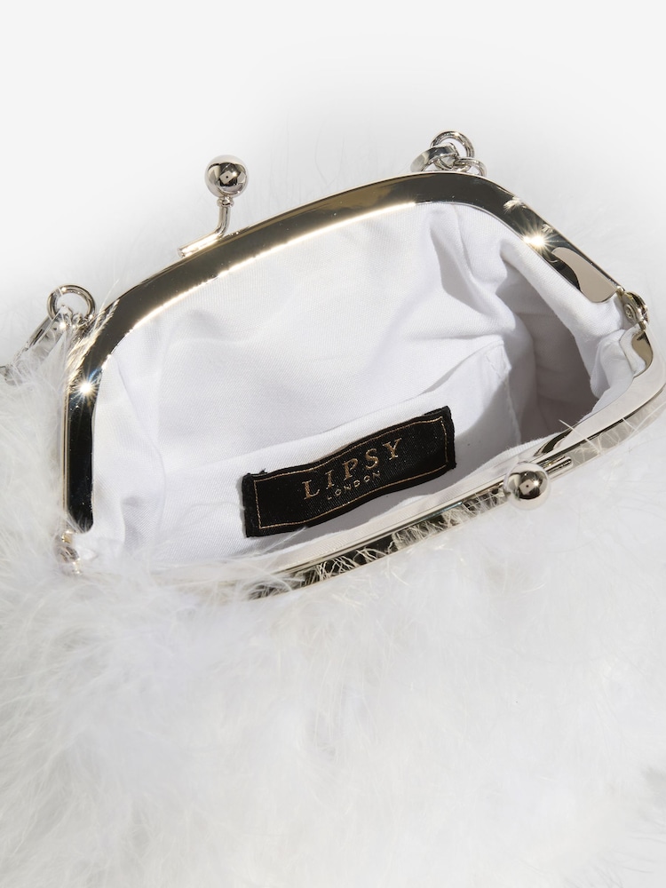 Lipsy White Bridal Feather Top Handle Clutch Bag - Image 4 of 4 Lipsy White Bridal Feather Top Handle Clutch Bag - Image 4 of 4