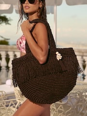 Lipsy Fringe Raffia Effect Beach Bag - Image 1 of 6