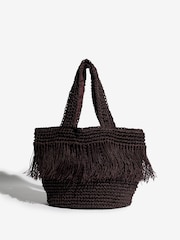 Lipsy Fringe Raffia Effect Beach Bag - Image 2 of 6