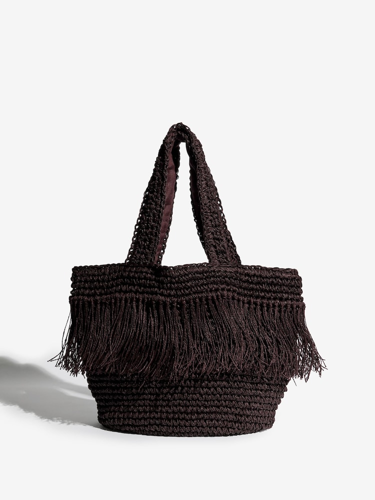 Lipsy Fringe Raffia Effect Beach Bag - Image 2 of 6