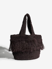 Lipsy Fringe Raffia Effect Beach Bag - Image 3 of 6