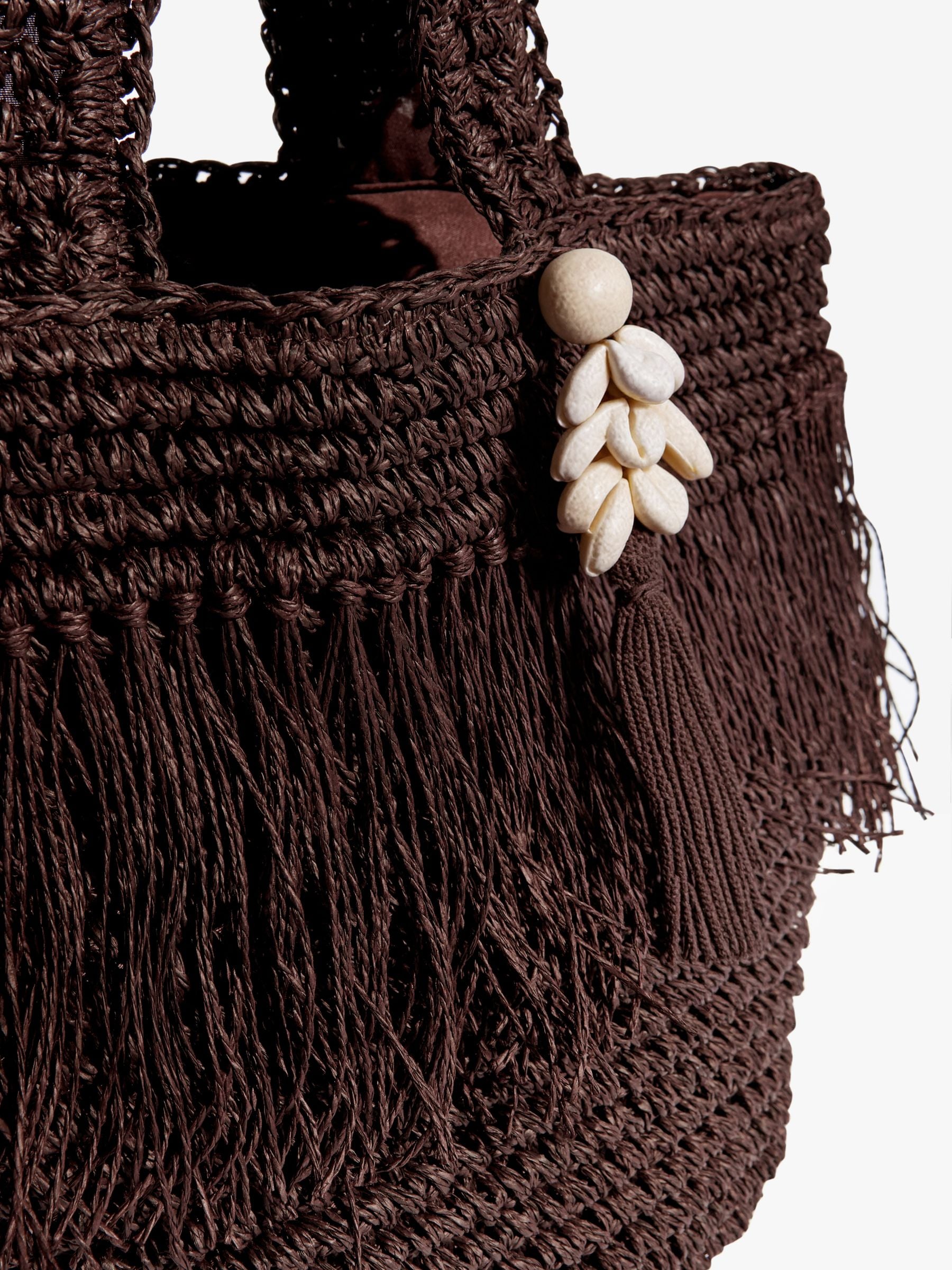 Buy Lipsy Chocolate Brown Fringe Raffia Effect Beach Bag from the