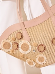 Lipsy Natural 3D Floral Raffia Shopper Bag - Image 3 of 8