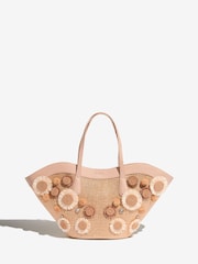 Lipsy Natural 3D Floral Raffia Shopper Bag - Image 4 of 8
