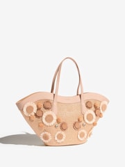 Lipsy Natural 3D Floral Raffia Shopper Bag - Image 6 of 8