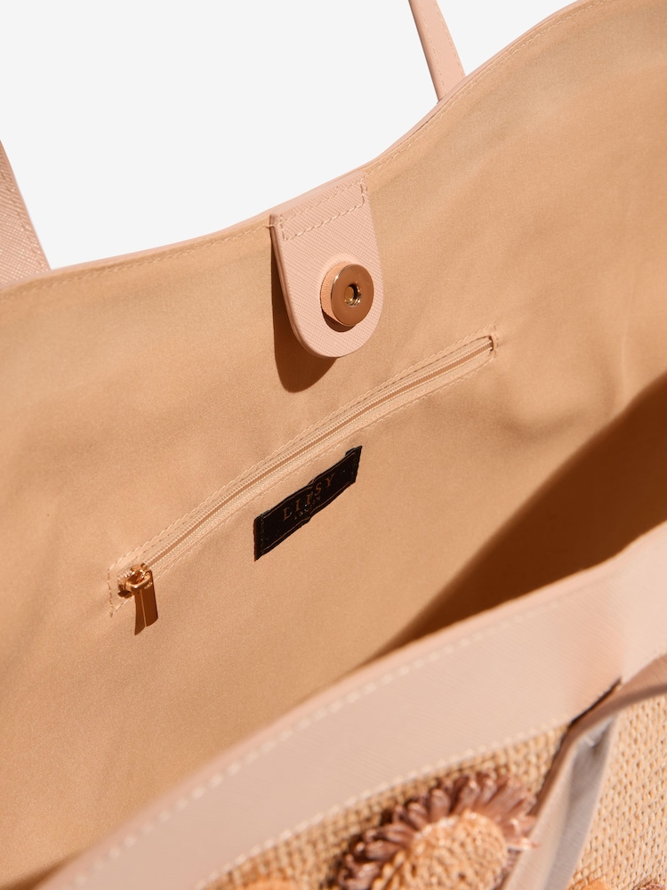 Lipsy Natural 3D Floral Raffia Shopper Bag - Image 8 of 8