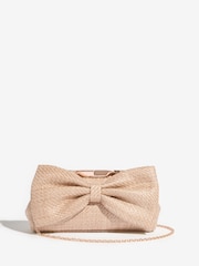 Lipsy Neutral Raffia Bow Clutch Bag - Image 1 of 5