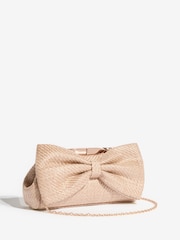 Lipsy Neutral Raffia Bow Clutch Bag - Image 2 of 5