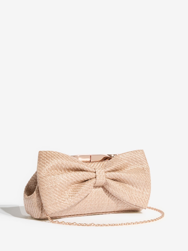 Lipsy Neutral Raffia Bow Clutch Bag - Image 2 of 5 Lipsy Neutral Raffia Bow Clutch Bag - Image 2 of 5