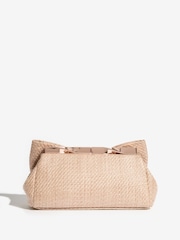 Lipsy Neutral Raffia Bow Clutch Bag - Image 3 of 5